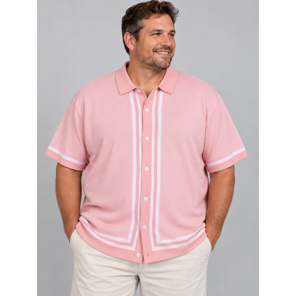Paul Jones Mens Pink Vintage Stripe Knit Polo Shirt Short Sleeve Size 2XL NEW